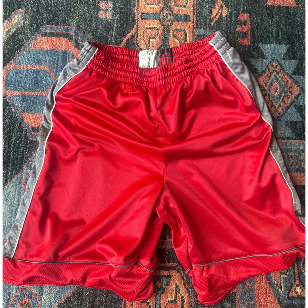Starter Mens Basketball Shorts Red Grey Mesh Side Stripe Athletic Size L 36-38